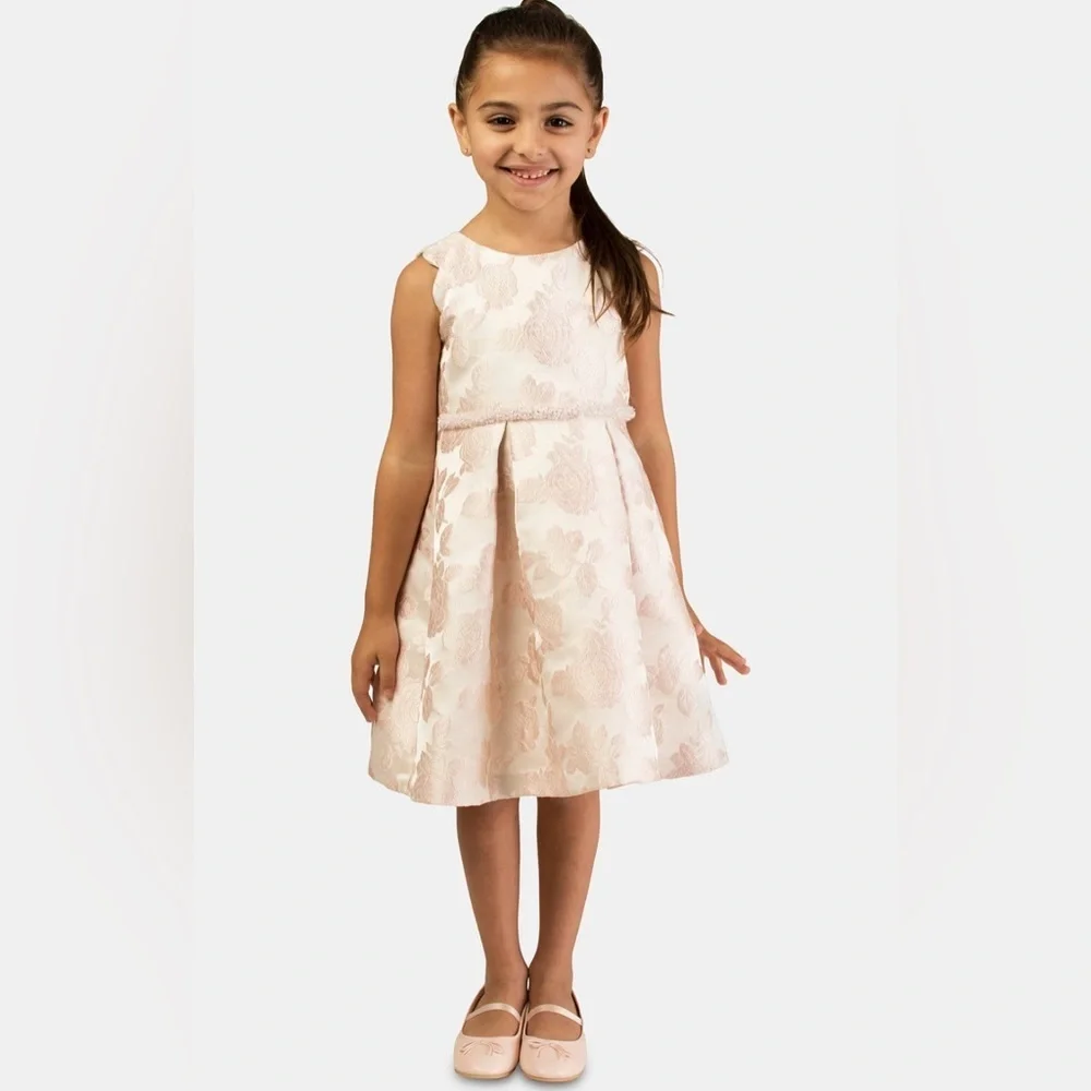 Bonnie Jean Light Pink Floral Jacquard Dress